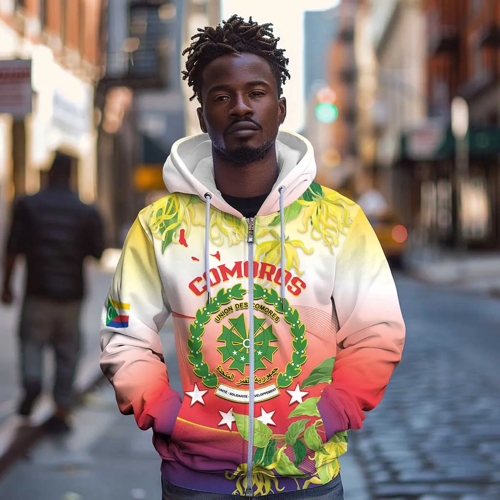 Personalized Comoros Zip Hoodie Coat Of Arms Mix Ylang Ylang Flower LT14