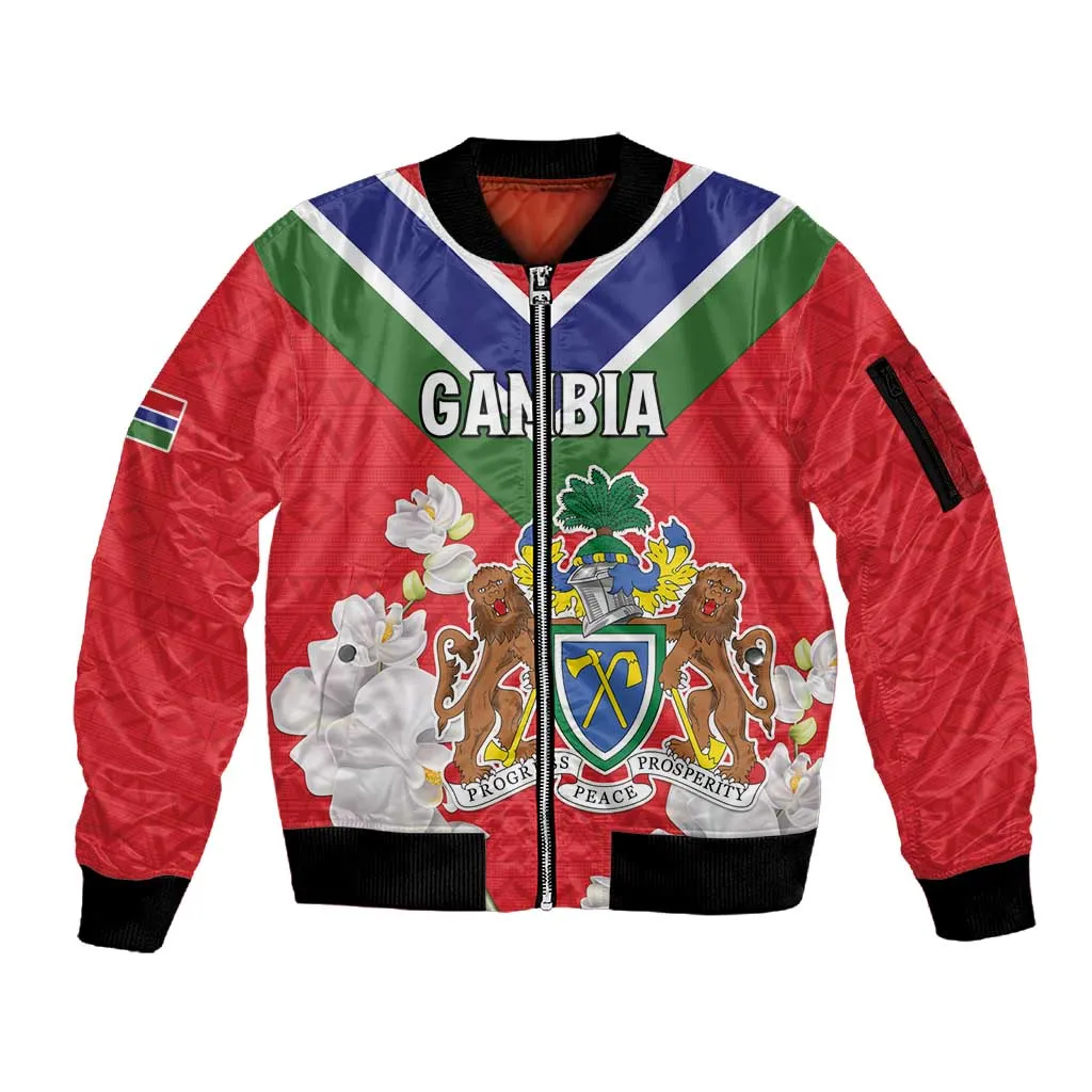 Personalized Gambia Sleeve Zip Bomber Jacket Coat Of Arms - African Pattern LT15