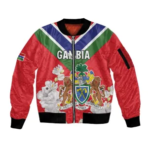 Personalized Gambia Sleeve Zip Bomber Jacket Coat Of Arms - African Pattern LT15
