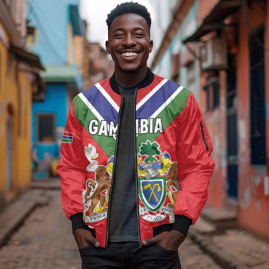 Personalized Gambia Sleeve Zip Bomber Jacket Coat Of Arms - African Pattern LT15