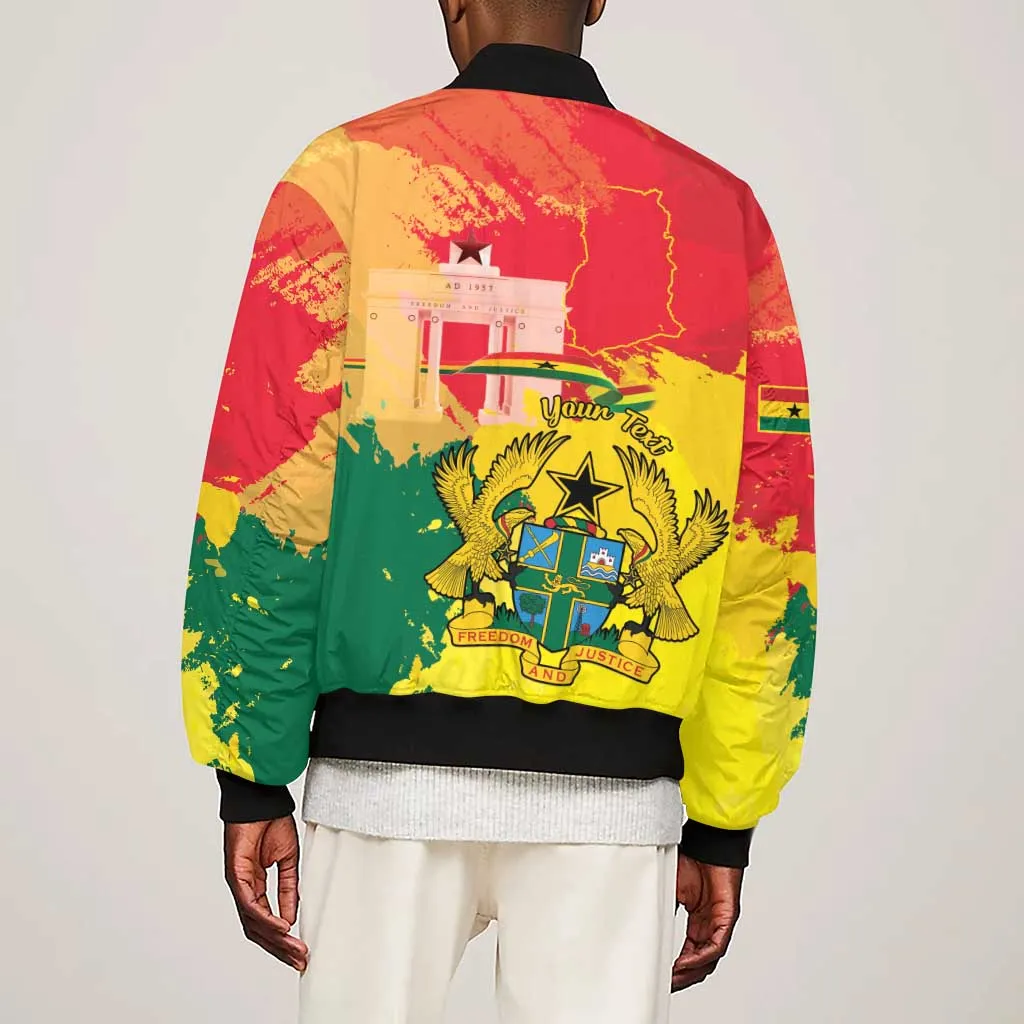 Personalized Ghana Republic Day Sleeve Zip Bomber Jacket Black Star Square - Grunge Style LT15
