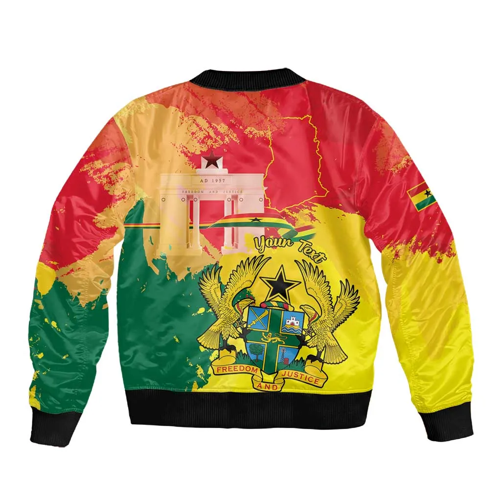 Personalized Ghana Republic Day Sleeve Zip Bomber Jacket Black Star Square - Grunge Style LT15