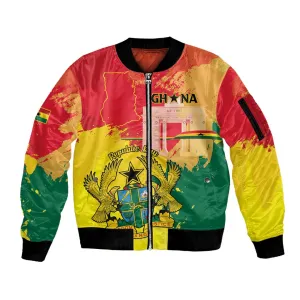 Personalized Ghana Republic Day Sleeve Zip Bomber Jacket Black Star Square - Grunge Style LT15