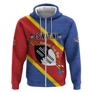 Personalized Happy Swaziland National Flag Day Zip Hoodie Nguni Shield Flag Style - African Pattern LT15