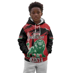 Personalized Jamhuri Day 1963 Kid Hoodie Angry Lion With African Shield LT18