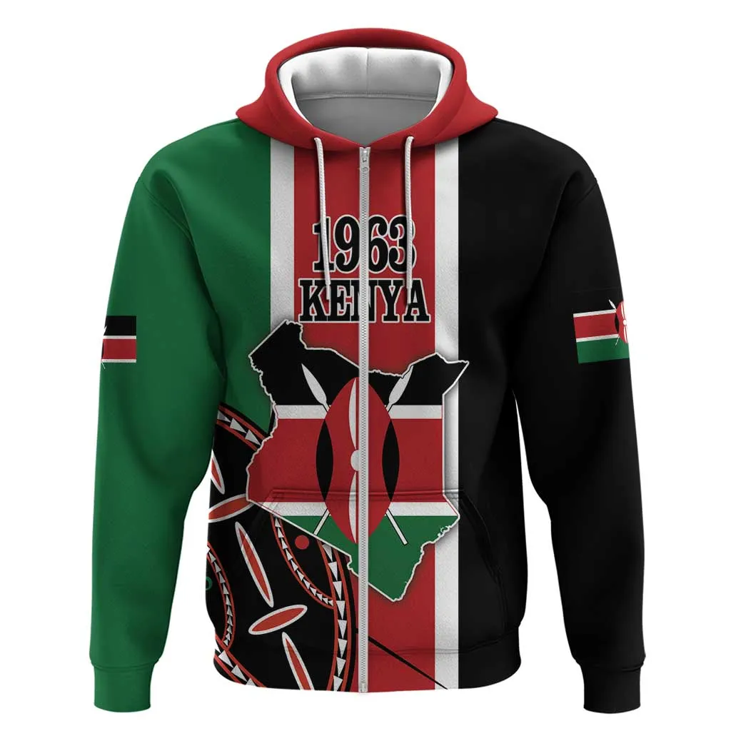 Personalized Jamhuri Day Zip Hoodie Kenya Map With African Shield LT18