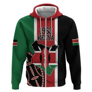 Personalized Jamhuri Day Zip Hoodie Kenya Map With African Shield LT18