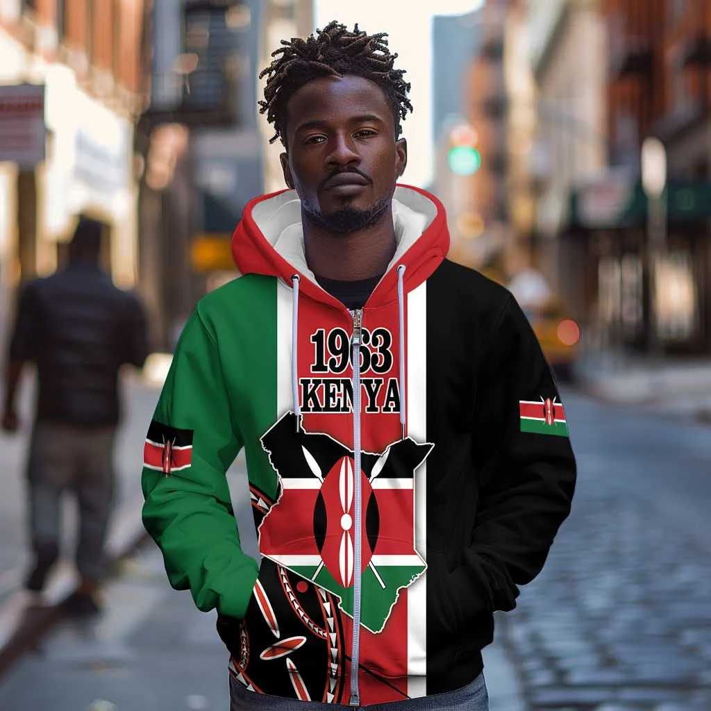 Personalized Jamhuri Day Zip Hoodie Kenya Map With African Shield LT18