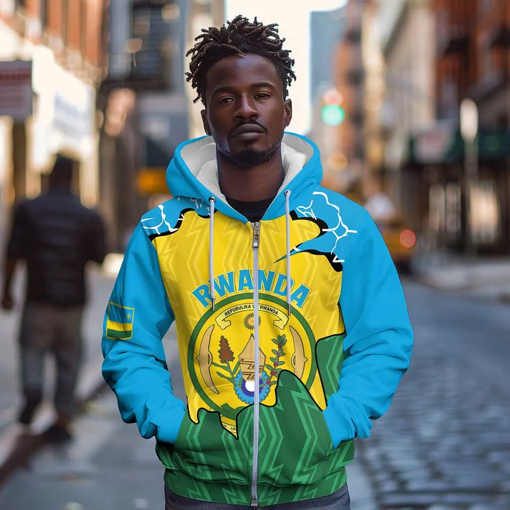 Personalized Jamhuri ya Rwanda Zip Hoodie Coat Of Arms Imigongo Pattern LT15