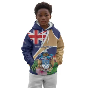 Personalized Tristan da Cunha Kid Hoodie Coat Of Arms Tropical Flowers LT15