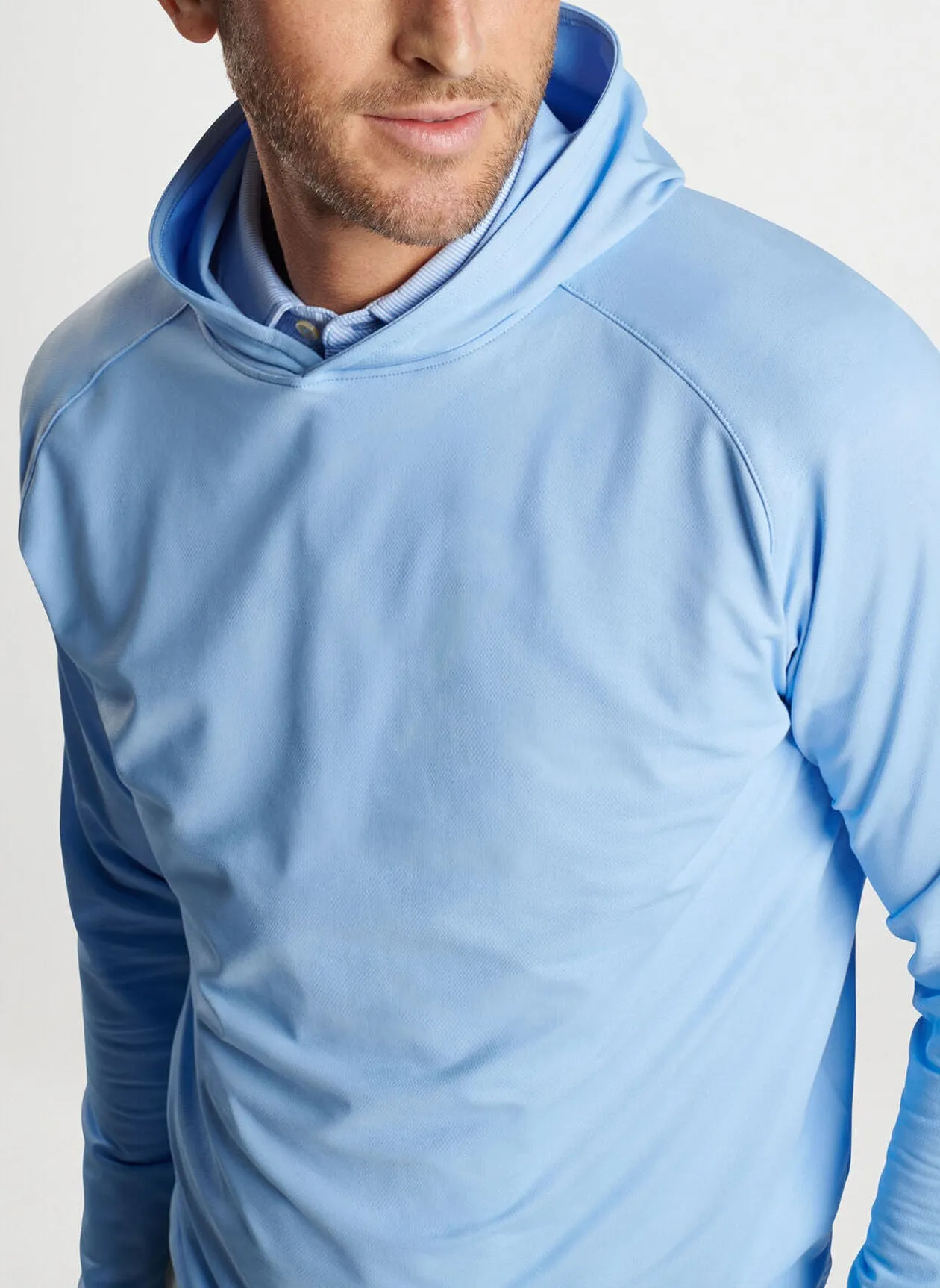 Peter Millar Mens Classic Fit Pine Camo Performance Hoodie - COTTAGE BLUE