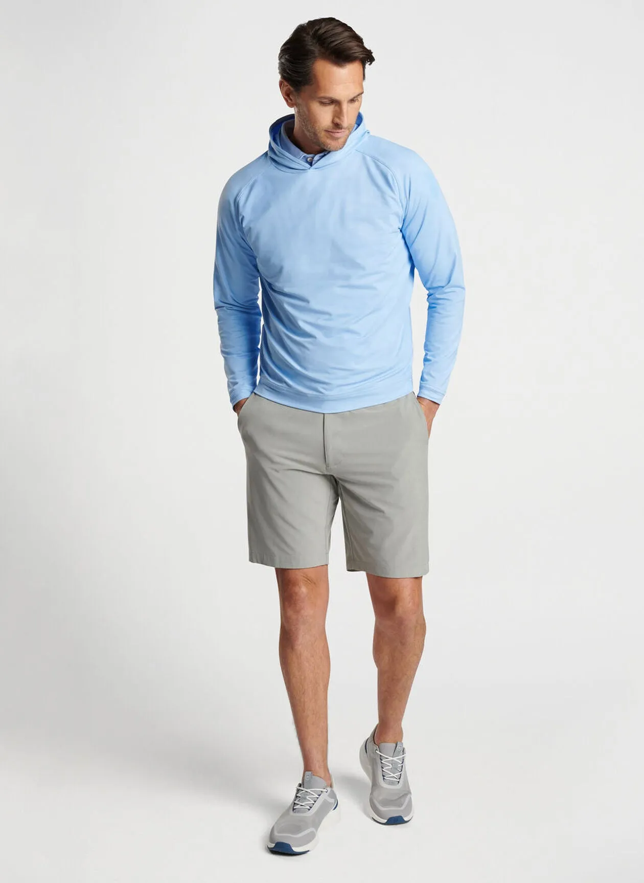 Peter Millar Mens Classic Fit Pine Camo Performance Hoodie - COTTAGE BLUE