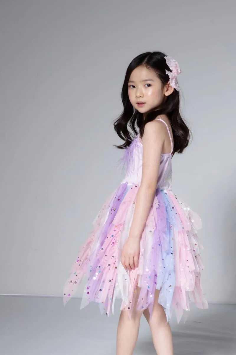 Petite Hailey Fur Waved Tutu Dress - Purple
