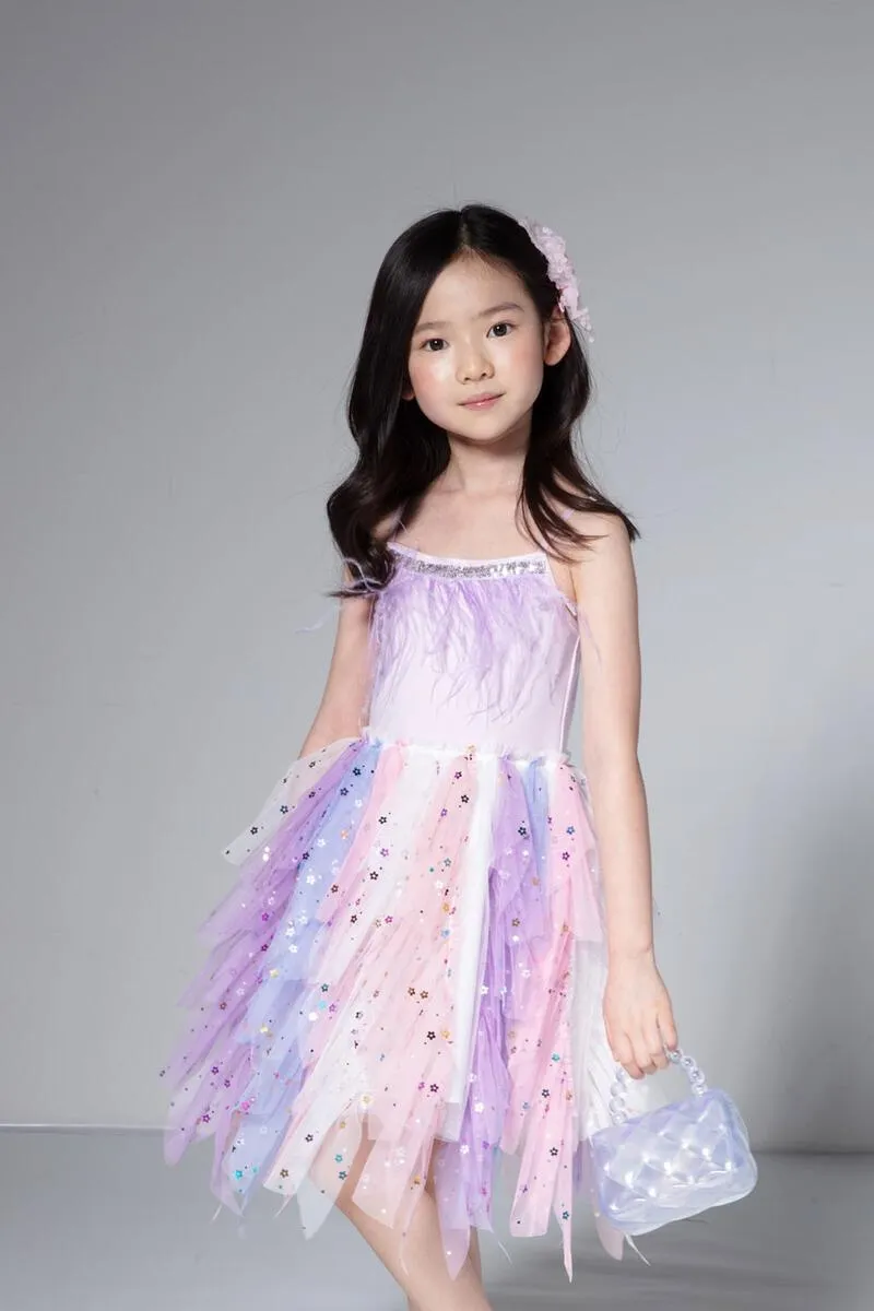 Petite Hailey Fur Waved Tutu Dress - Purple