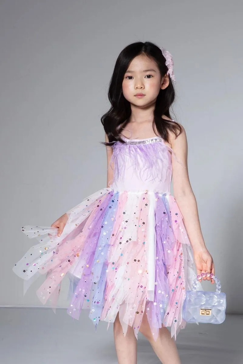 Petite Hailey Fur Waved Tutu Dress - Purple