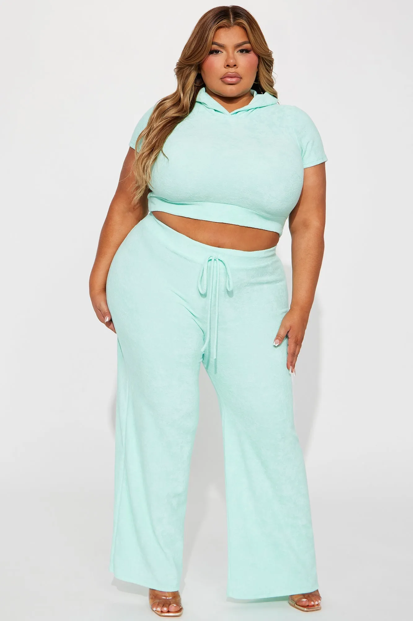 Petite Sabrina Terry Cloth Pant Set - Mint