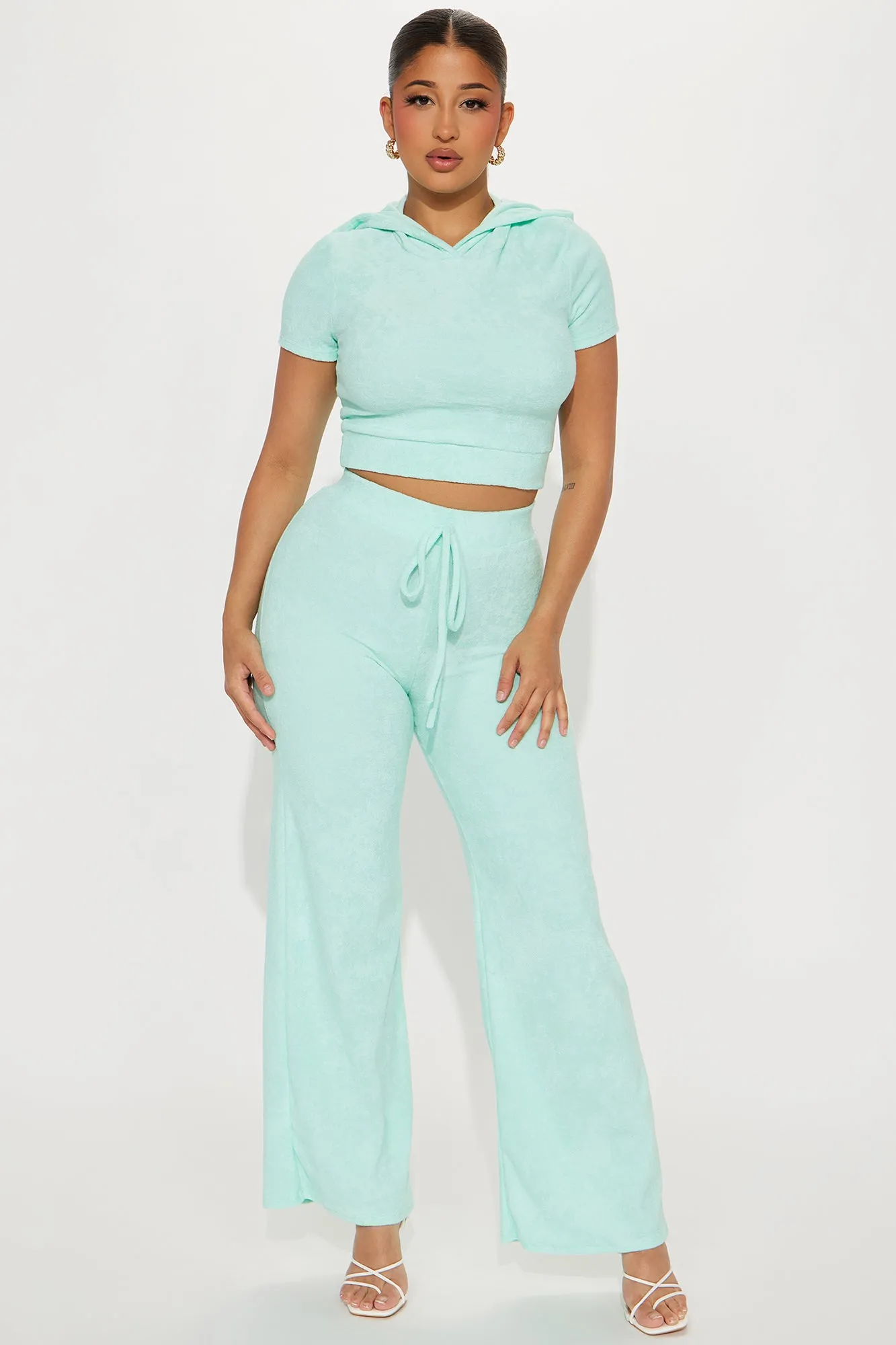 Petite Sabrina Terry Cloth Pant Set - Mint