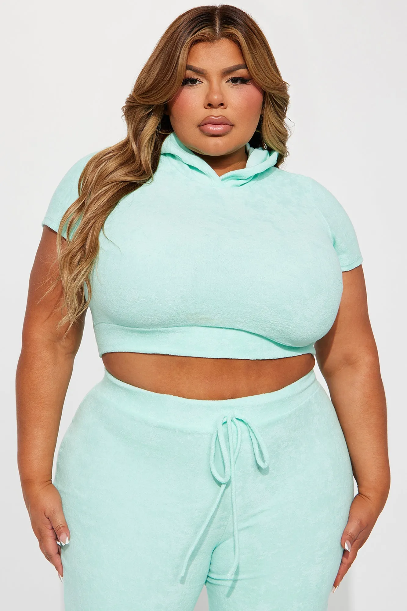 Petite Sabrina Terry Cloth Pant Set - Mint