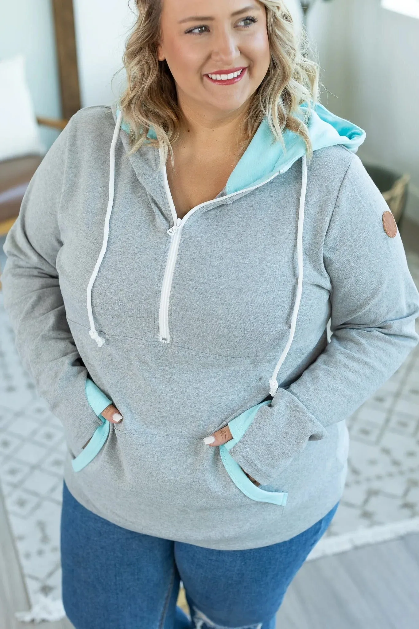 PHC- Gray Triple Stretch Halfzip w/Aqua Accents