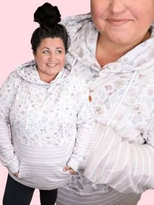 PHC- Watercolor Floral Pullover Hoodie w/Muted Mauve Stripe Bottom