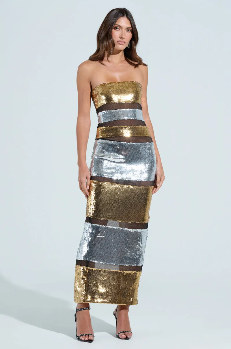 PHOEBE LAYERED SEQUIN MAXI DRESS