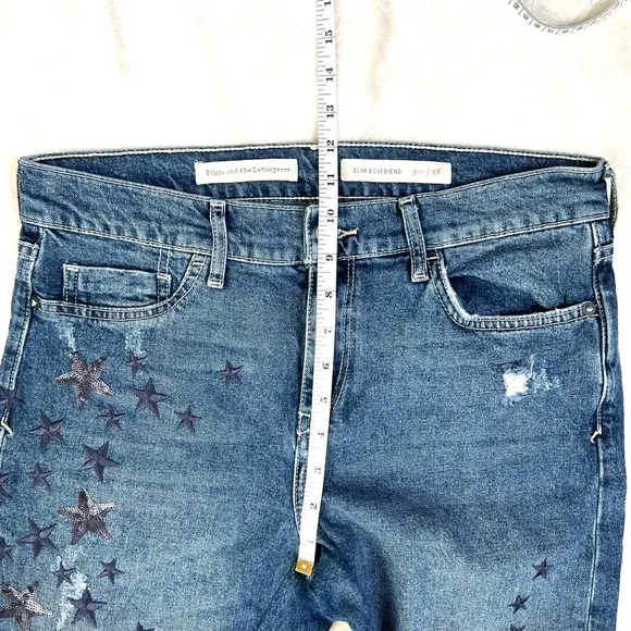 Pilcro and the Letterpress Anthropologie Boyfriend Star Embroidered Sequin Jeans