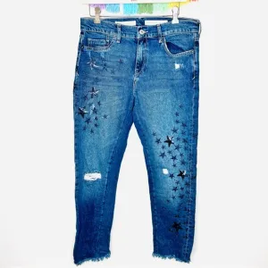 Pilcro and the Letterpress Anthropologie Boyfriend Star Embroidered Sequin Jeans
