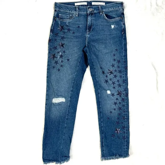Pilcro and the Letterpress Anthropologie Boyfriend Star Embroidered Sequin Jeans