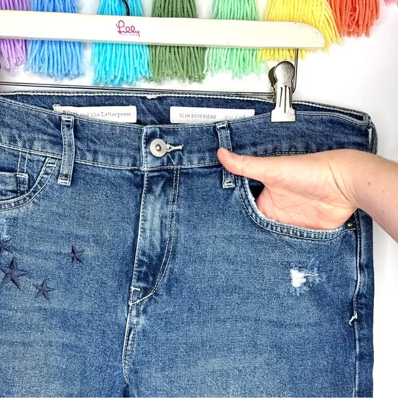 Pilcro and the Letterpress Anthropologie Boyfriend Star Embroidered Sequin Jeans