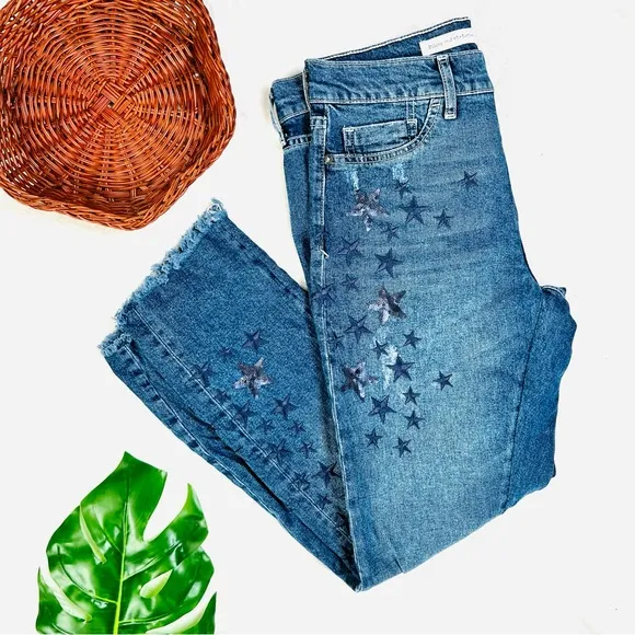 Pilcro and the Letterpress Anthropologie Boyfriend Star Embroidered Sequin Jeans