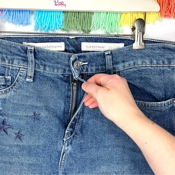 Pilcro and the Letterpress Anthropologie Boyfriend Star Embroidered Sequin Jeans