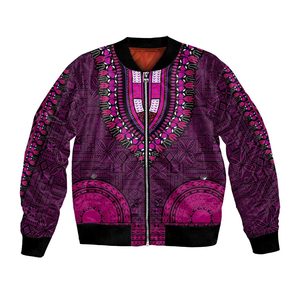 Pink Dashiki and Tapa Pattern Bomber Jacket Africa-Polynesia Together Culture LT9