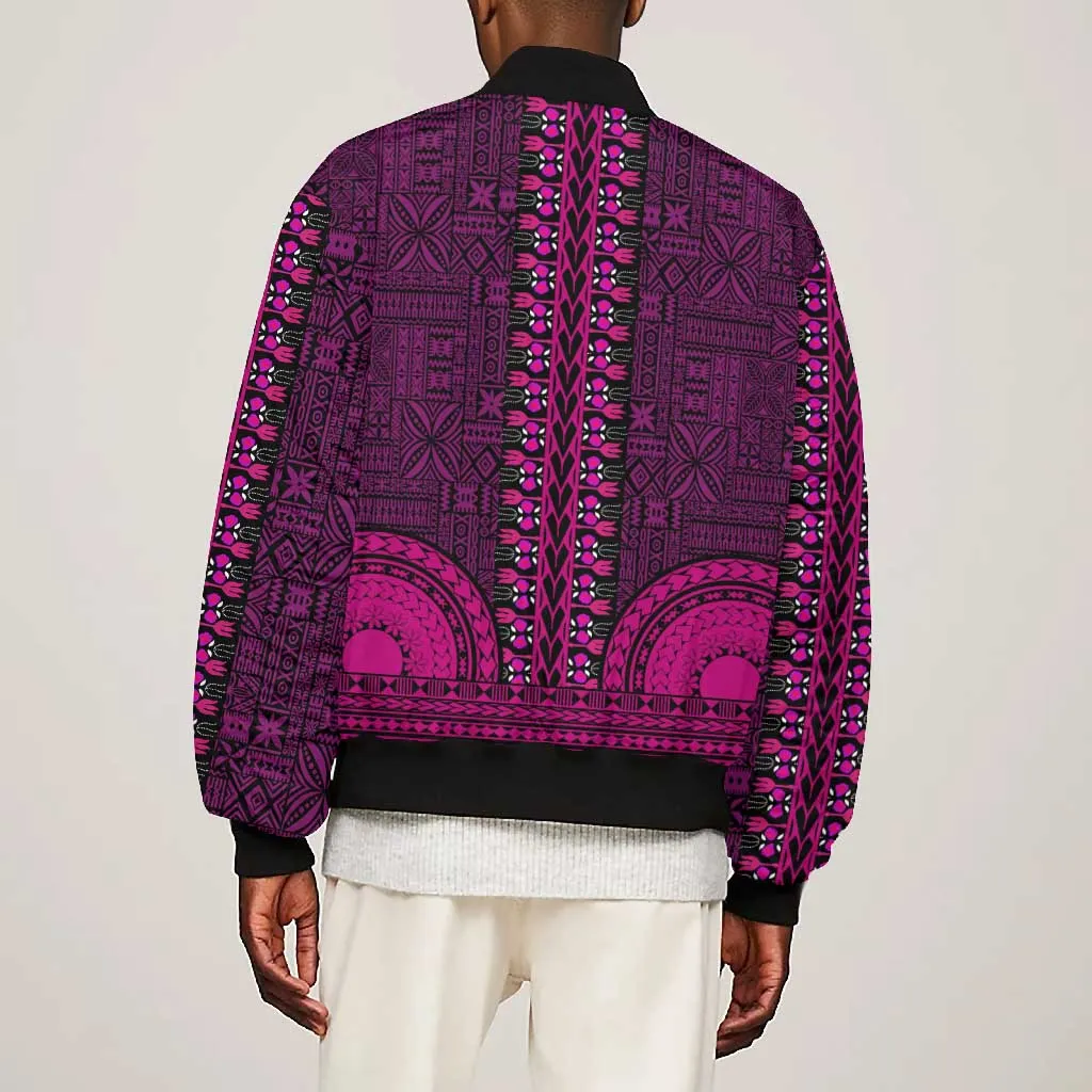 Pink Dashiki and Tapa Pattern Bomber Jacket Africa-Polynesia Together Culture LT9
