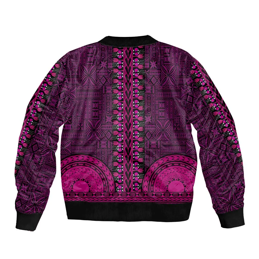 Pink Dashiki and Tapa Pattern Bomber Jacket Africa-Polynesia Together Culture LT9