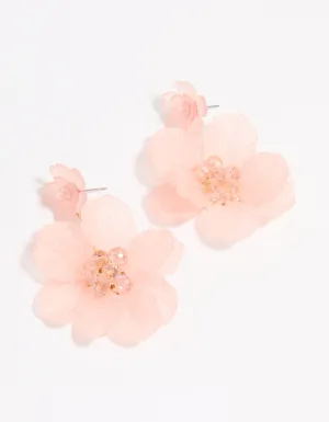 Pink Flower Layered Drop Earrings