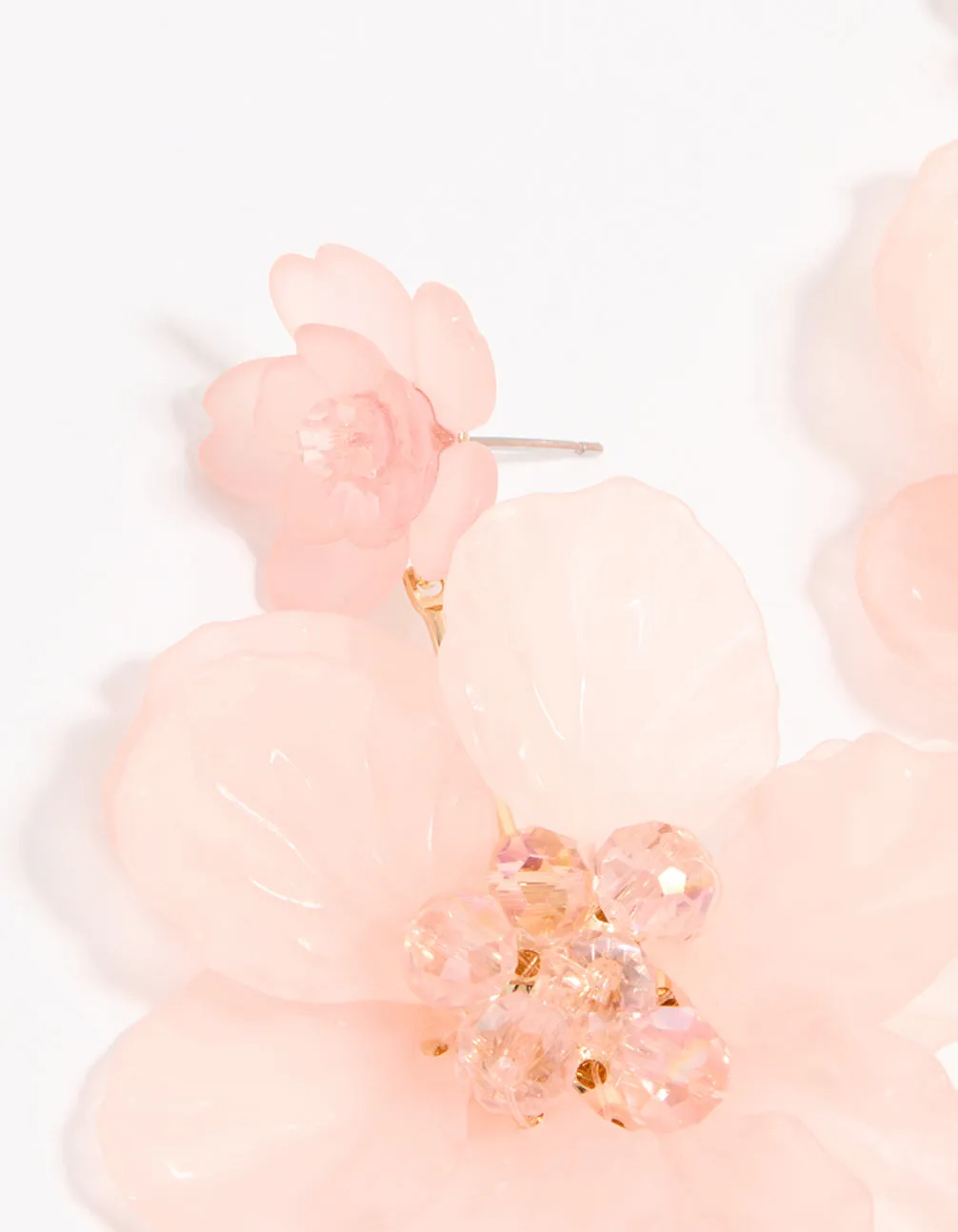 Pink Flower Layered Drop Earrings
