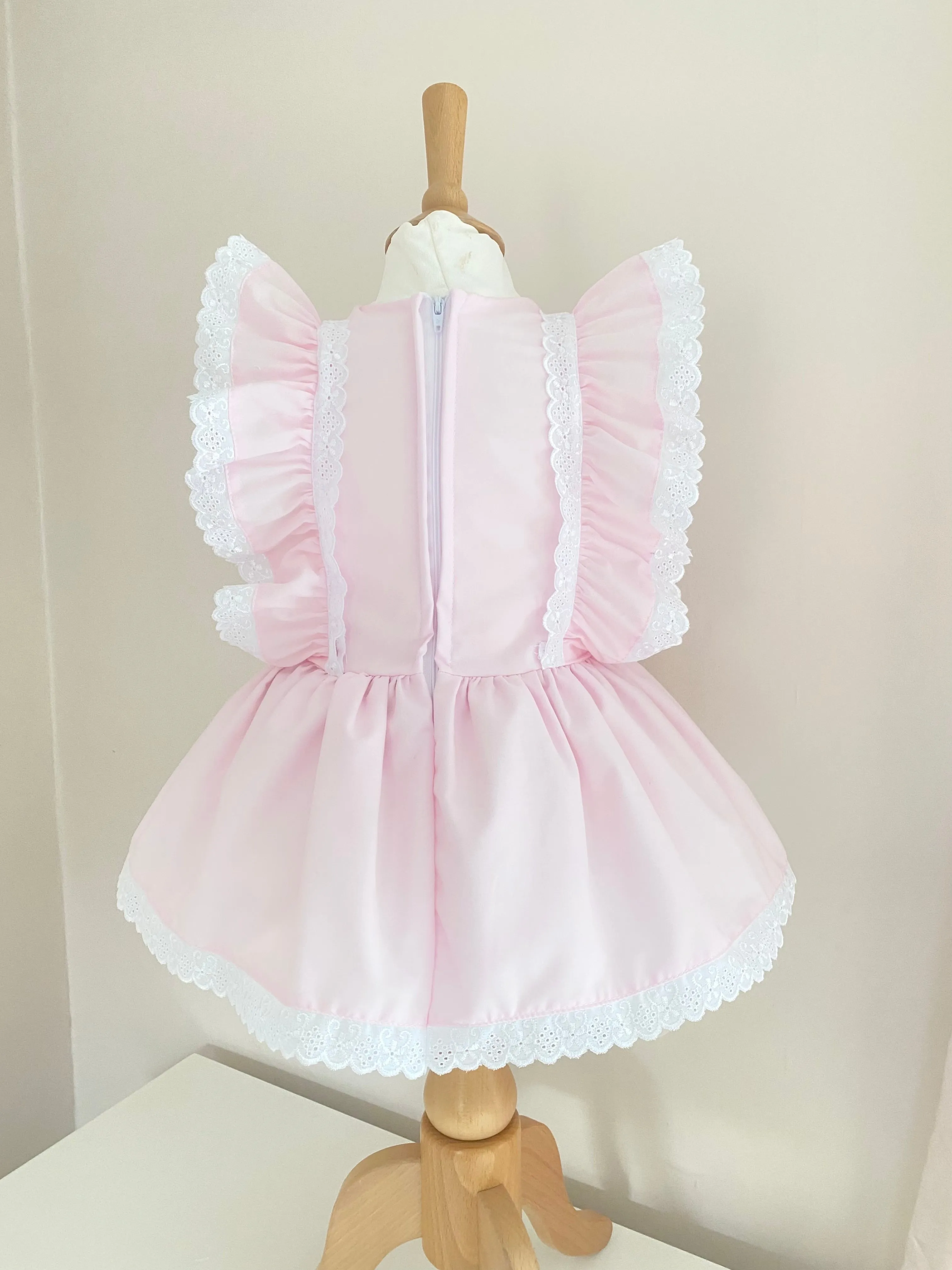 Pink Frilly Sleeve spanish Dress lace trimmed