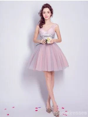 Pink V-neck Short Homecoming Dresses,Cheap Short Prom Dresses,CM925