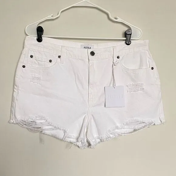 Pistola Nova Relaxed High Rise Cut Off Jean Shorts White Lightning Size 30 NWT