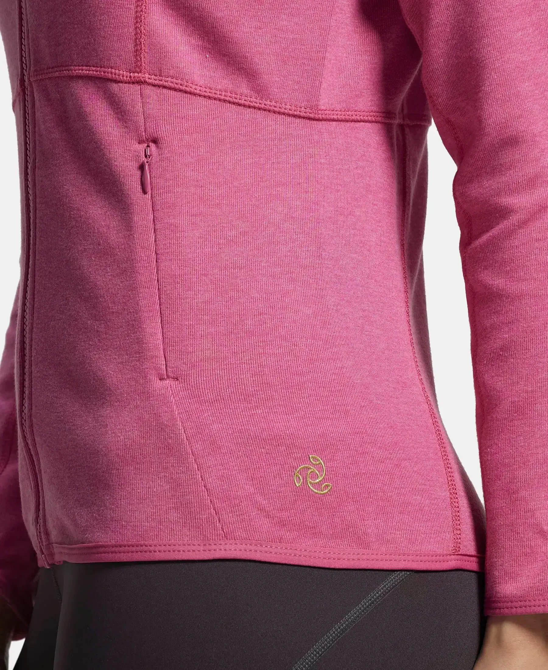 Polyester Cotton Interlock Slim Fit Full Zip High Neck Jacket with Convenient Zipper Pockets - Ibis Rose Melange