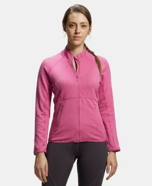 Polyester Cotton Interlock Slim Fit Full Zip High Neck Jacket with Convenient Zipper Pockets - Ibis Rose Melange