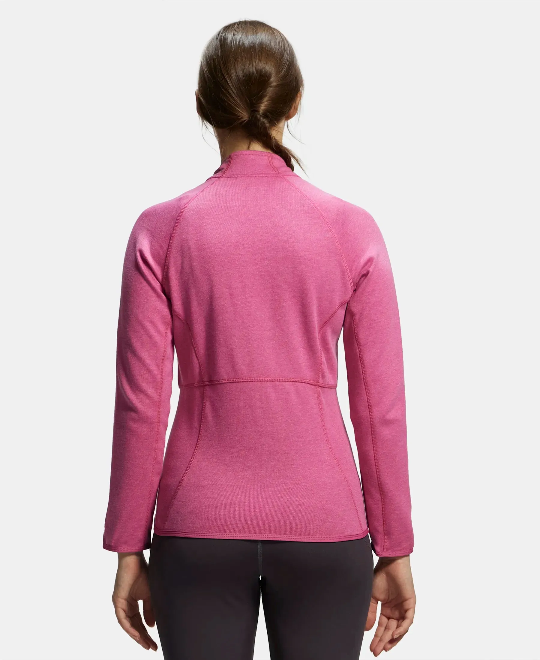 Polyester Cotton Interlock Slim Fit Full Zip High Neck Jacket with Convenient Zipper Pockets - Ibis Rose Melange