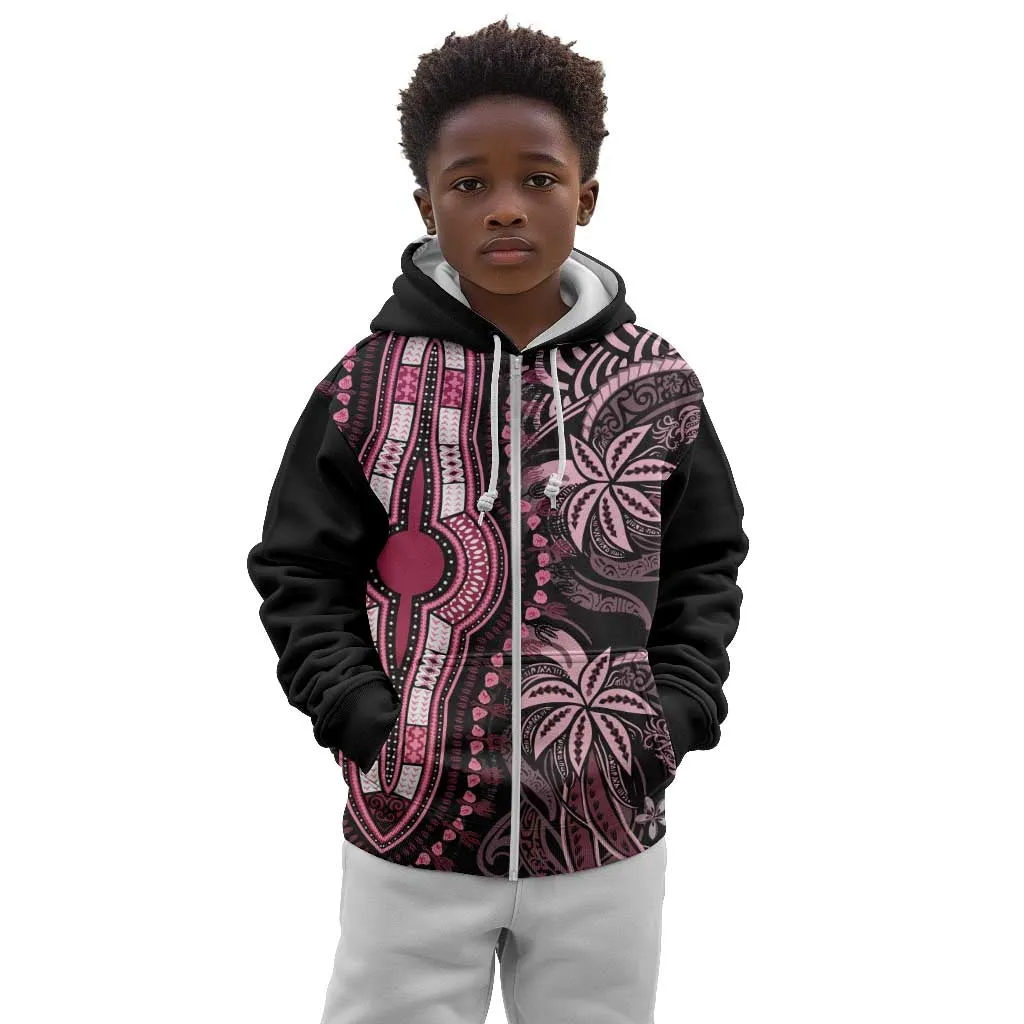 Polynesia Mixed African Dashiki Kid Hoodie Afro-pacific Culture - Pink LT9