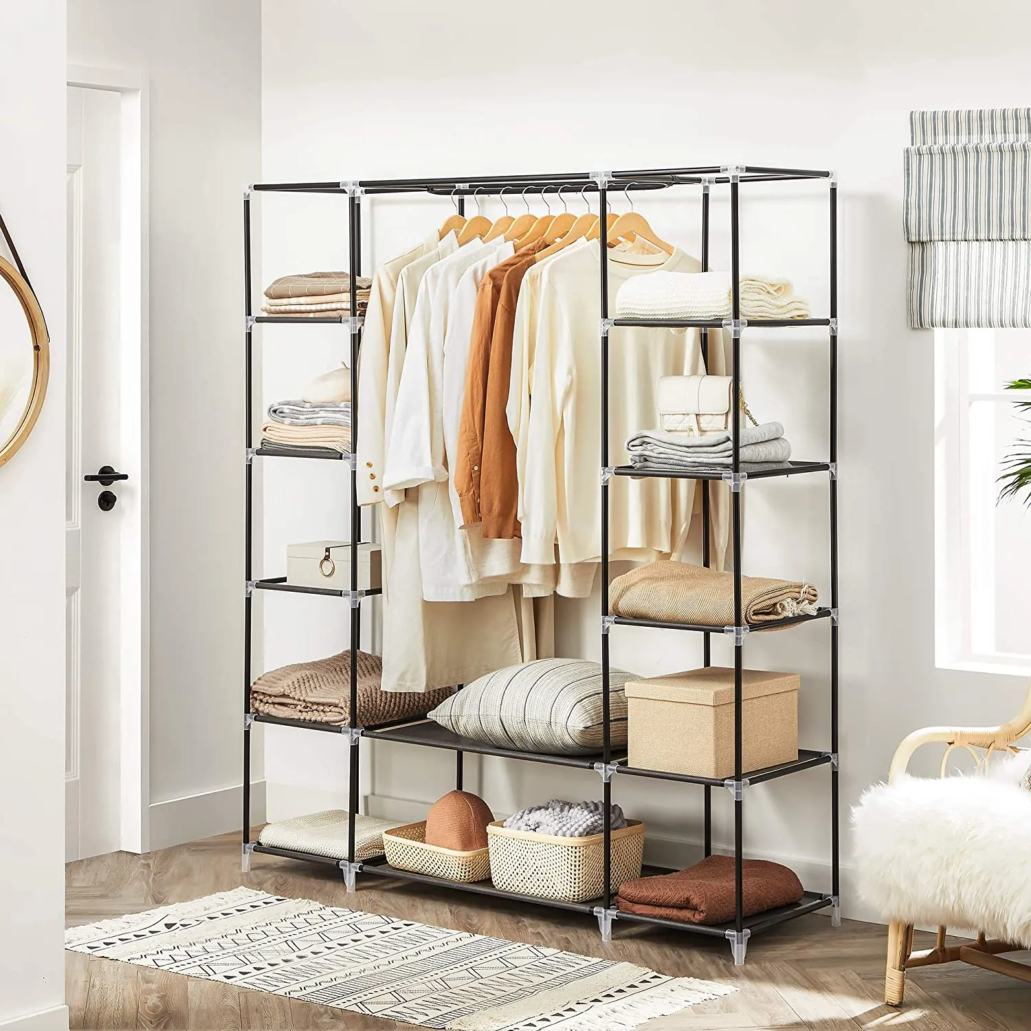 Portable Wardrobe Clothes Storage Organizer (Grey)