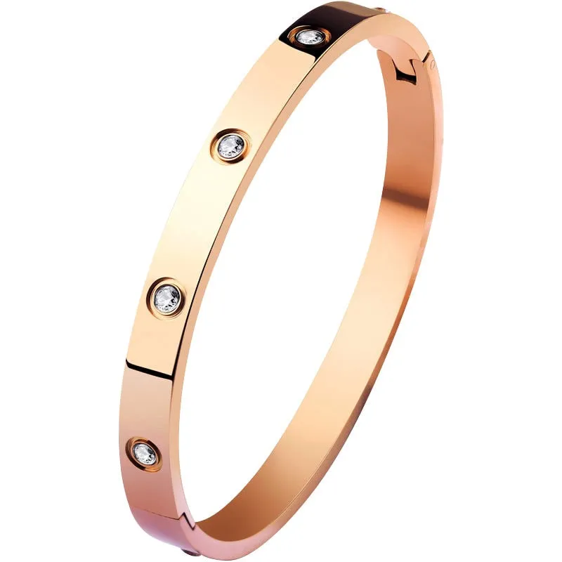 Premium Quality 14K Gold Plated Filled Bangle Bracelet with Cubic Zircon Stones Simulated Diamond Bangle