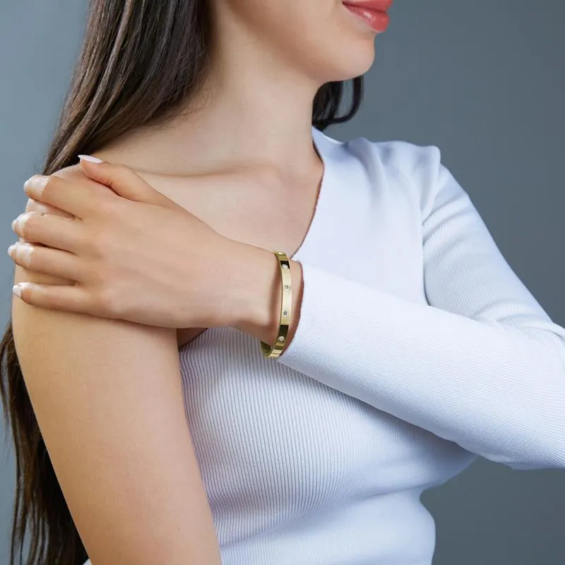 Premium Quality 14K Gold Plated Filled Bangle Bracelet with Cubic Zircon Stones Simulated Diamond Bangle