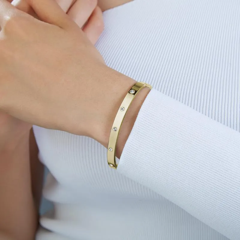 Premium Quality 14K Gold Plated Filled Bangle Bracelet with Cubic Zircon Stones Simulated Diamond Bangle