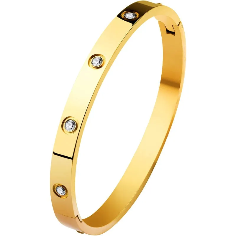 Premium Quality 14K Gold Plated Filled Bangle Bracelet with Cubic Zircon Stones Simulated Diamond Bangle