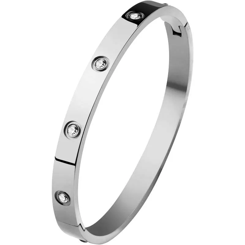 Premium Quality 14K Gold Plated Filled Bangle Bracelet with Cubic Zircon Stones Simulated Diamond Bangle