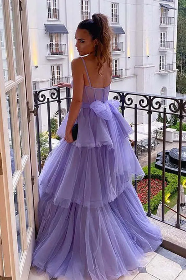 Purple Tulle Layered A-line Sweetheart Long Prom Dresses, Evening Gowns, MP676
